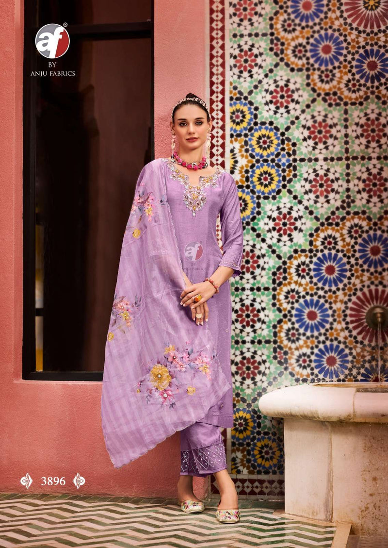 Anju Fabrics Shehnai Vol 8 Dola Silk Heavy Hand Work Designer Wedding Wear Kurti Pant Dupatta Set