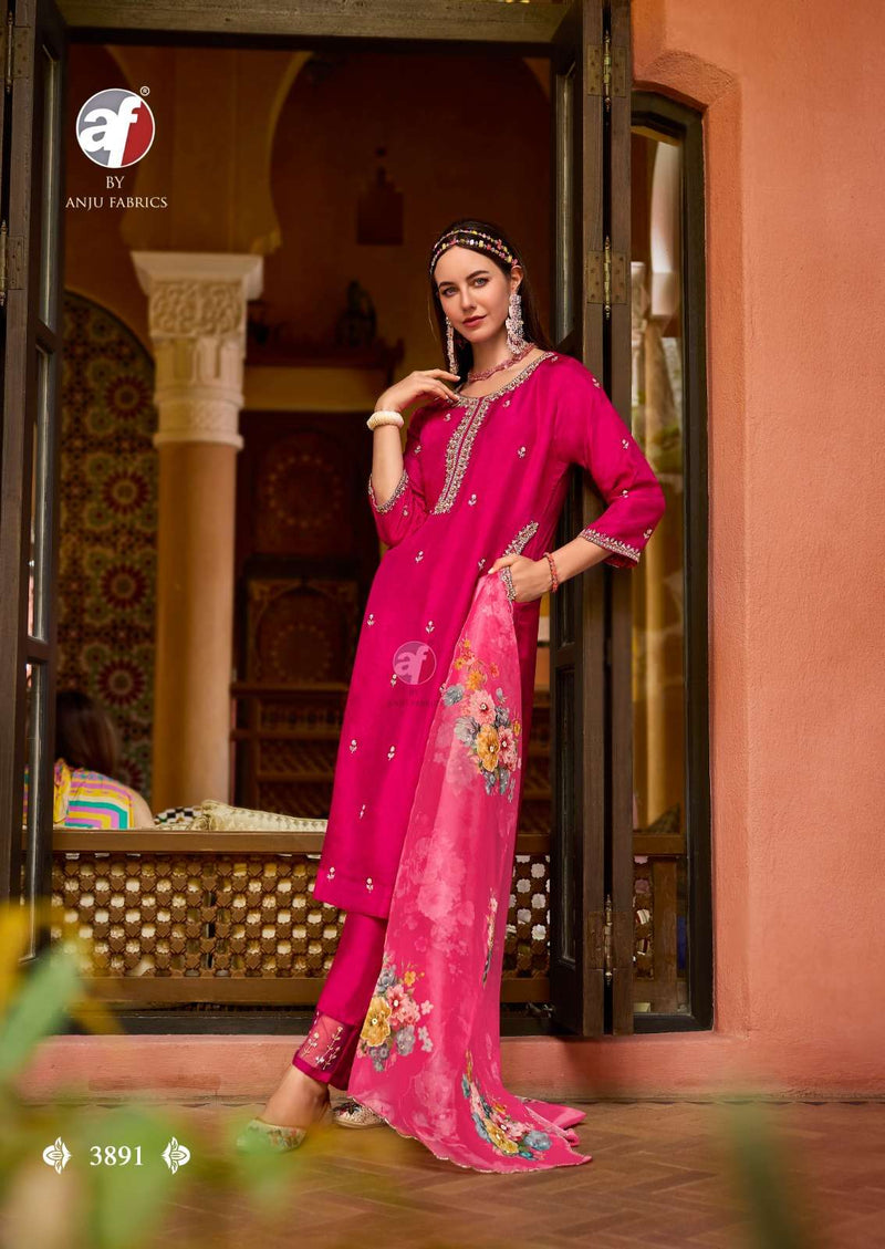 Anju Fabrics Shehnai Vol 8 Dola Silk Heavy Hand Work Designer Wedding Wear Kurti Pant Dupatta Set