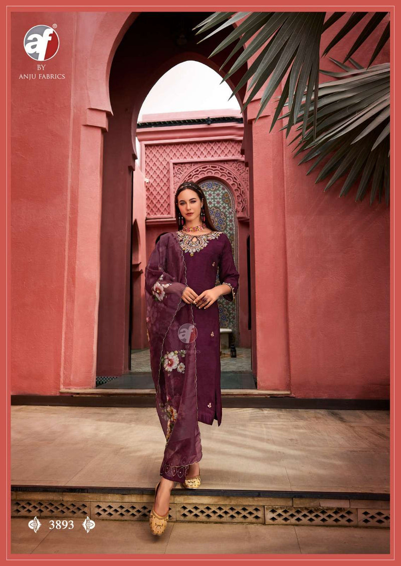 Anju Fabrics Shehnai Vol 8 Dola Silk Heavy Hand Work Designer Wedding Wear Kurti Pant Dupatta Set