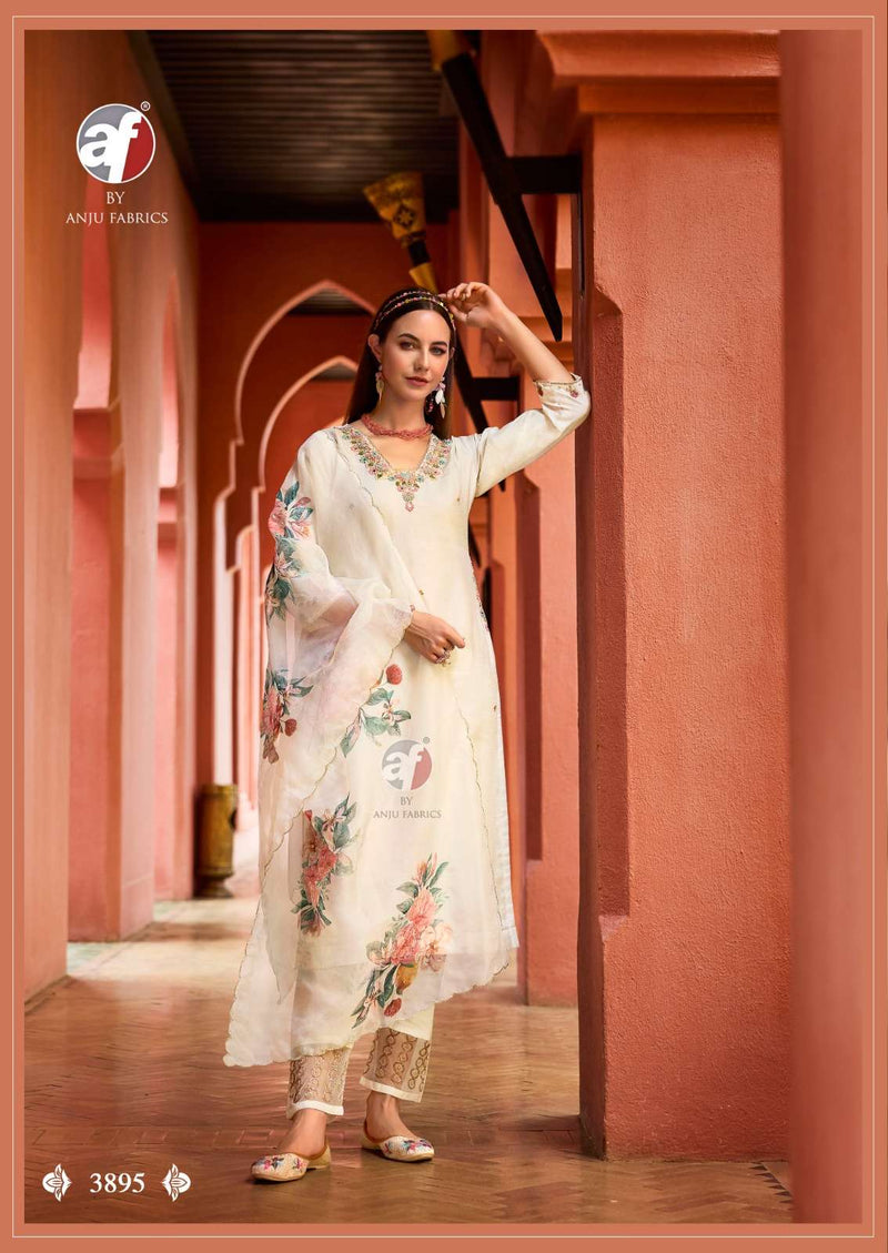 Anju Fabrics Shehnai Vol 8 Dola Silk Heavy Hand Work Designer Wedding Wear Kurti Pant Dupatta Set