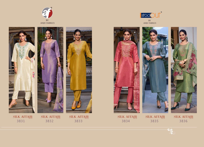 Anju Fabrics Silk Affair Vol 4 Tissu Shimmer Casual Wear Kurti Pant Heavy Dupatta Set