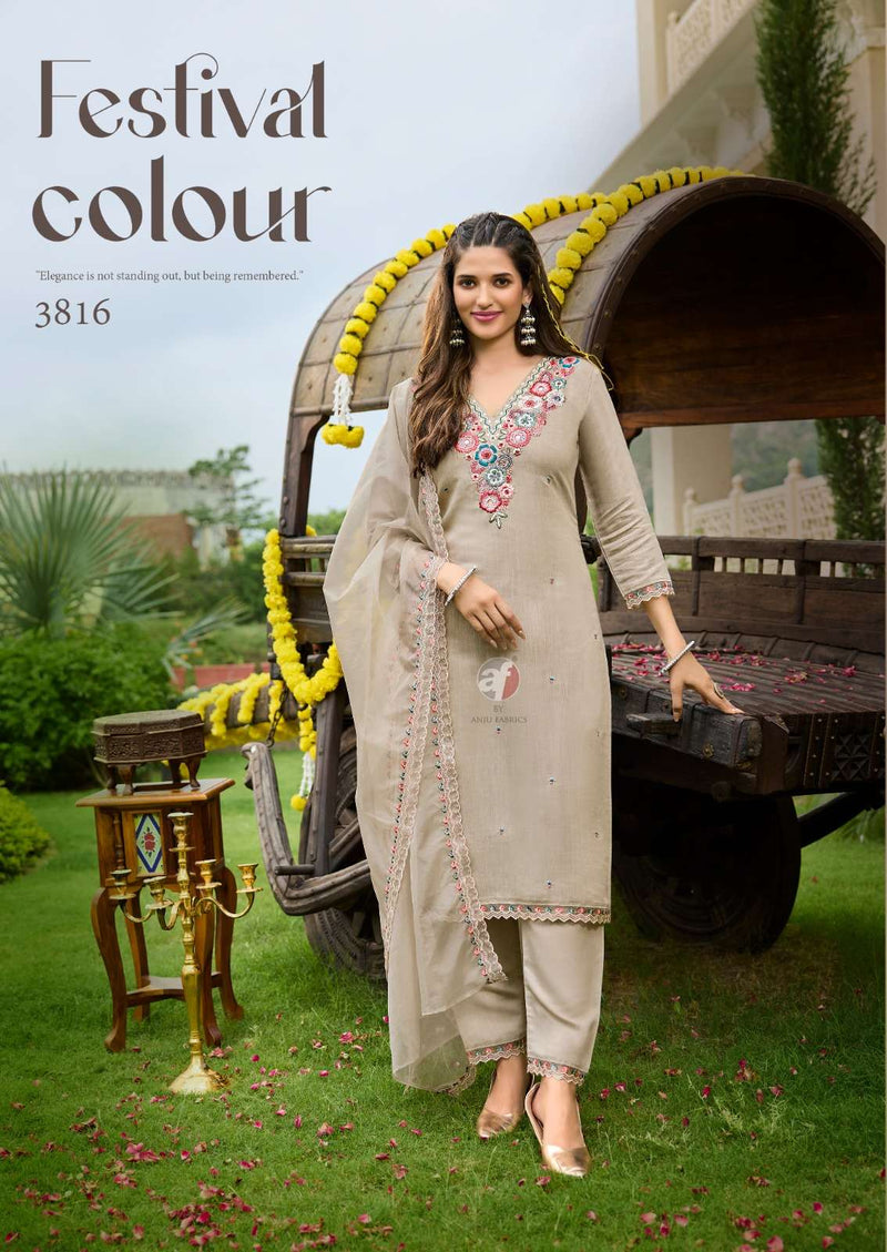 Anju Fabrics Tyohaar Vol 2 Viscose Bamber With Slub Festival Wear Kurti Pant Dupatta Set