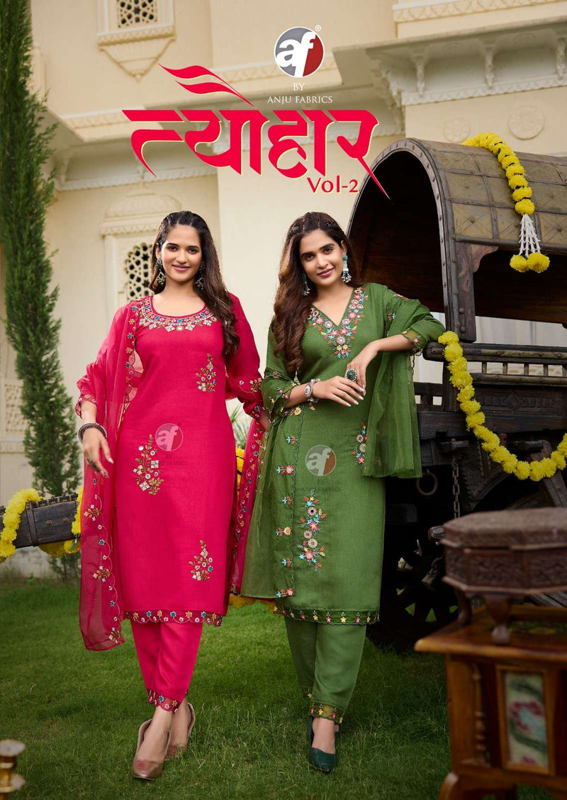 Anju Fabrics Tyohaar Vol 2 Viscose Bamber With Slub Festival Wear Kurti Pant Dupatta Set