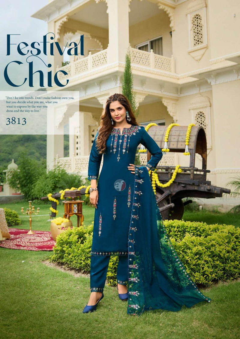 Anju Fabrics Tyohaar Vol 2 Viscose Bamber With Slub Festival Wear Kurti Pant Dupatta Set