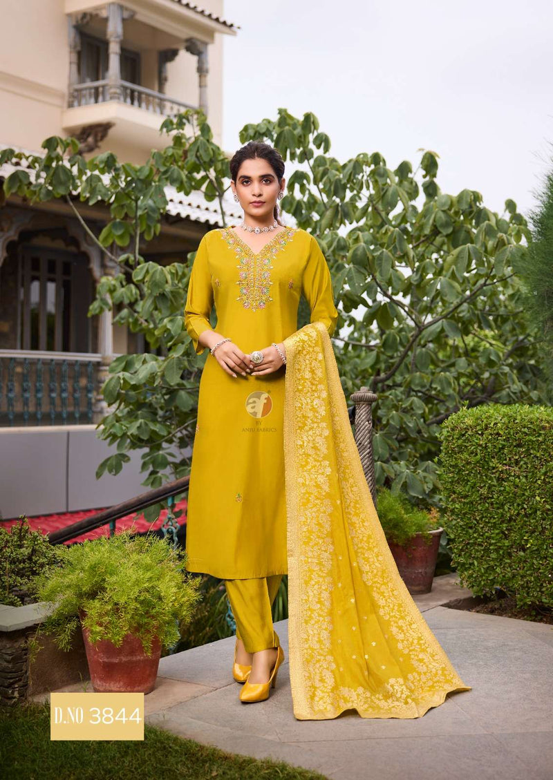 Anju Fabrics Vastra Vol 3 Silk Designer Kurti Pant Jacquard Dupatta Set