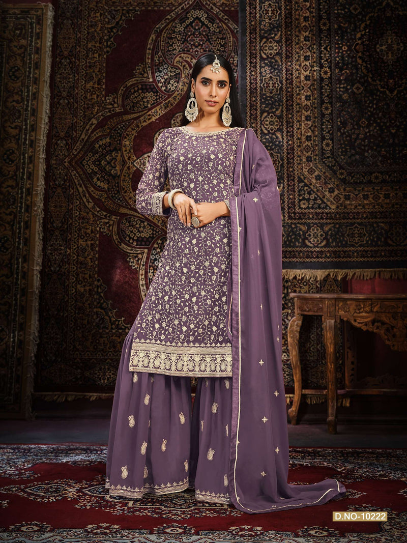 Anjubaa Vol 22 Faux Georgette Fancy Work Sharara Style Salwar Kameez