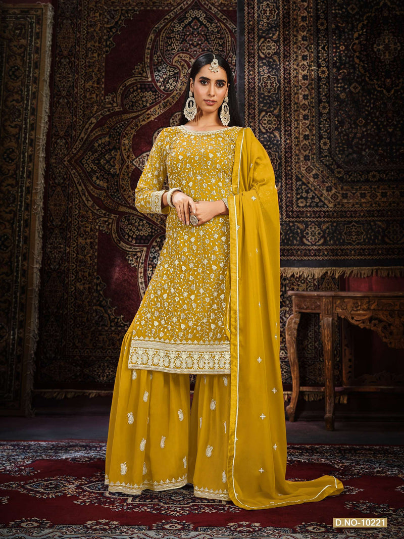 Anjubaa Vol 22 Faux Georgette Fancy Work Sharara Style Salwar Kameez