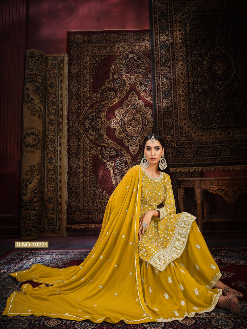 Anjubaa Vol 22 Faux Georgette Fancy Work Sharara Style Salwar Kameez