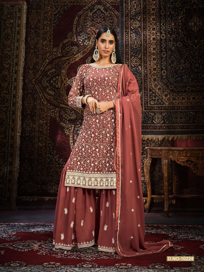 Anjubaa Vol 22 Faux Georgette Fancy Work Sharara Style Salwar Kameez
