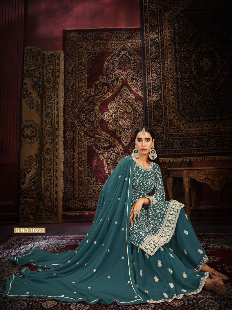 Anjubaa Vol 22 Faux Georgette Fancy Work Sharara Style Salwar Kameez