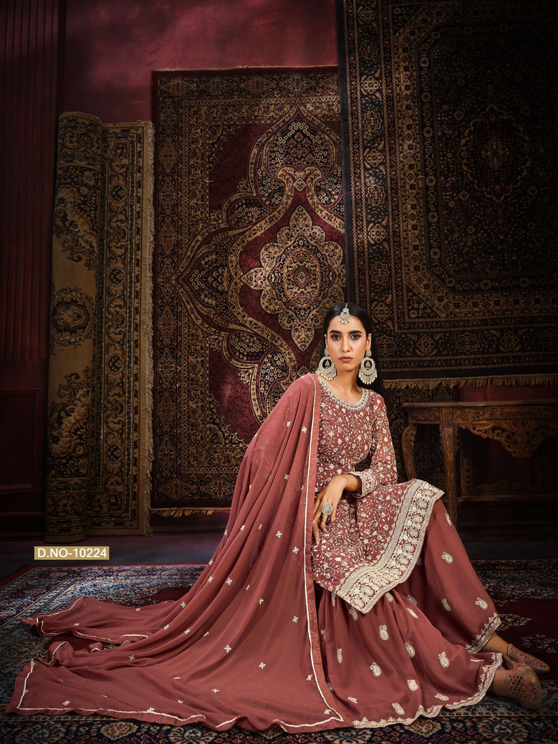 Anjubaa Vol 22 Faux Georgette Fancy Work Sharara Style Salwar Kameez