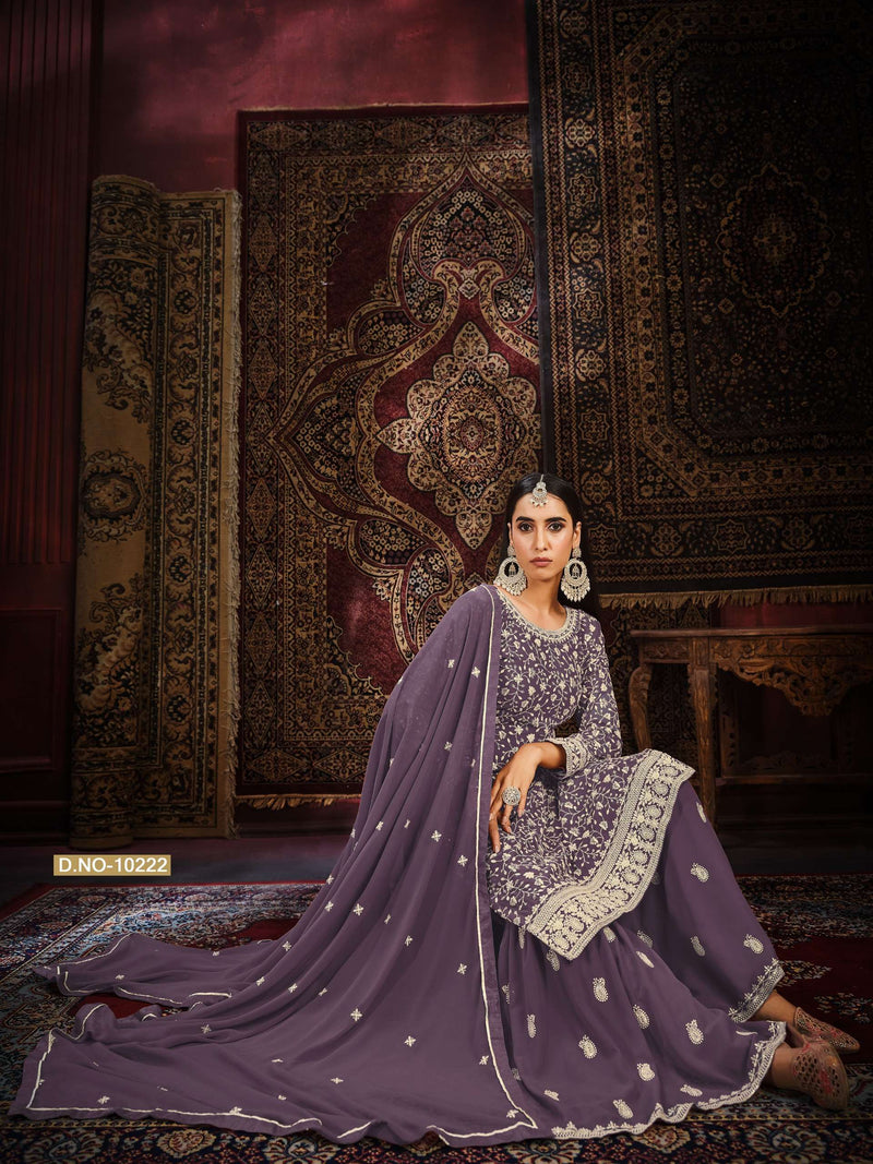 Anjubaa Vol 22 Faux Georgette Fancy Work Sharara Style Salwar Kameez
