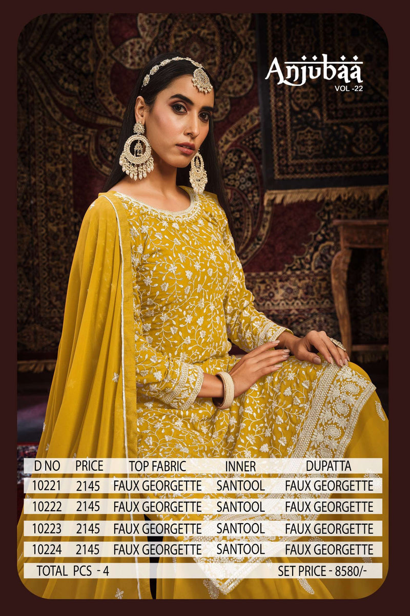 Anjubaa Vol 22 Faux Georgette Fancy Work Sharara Style Salwar Kameez