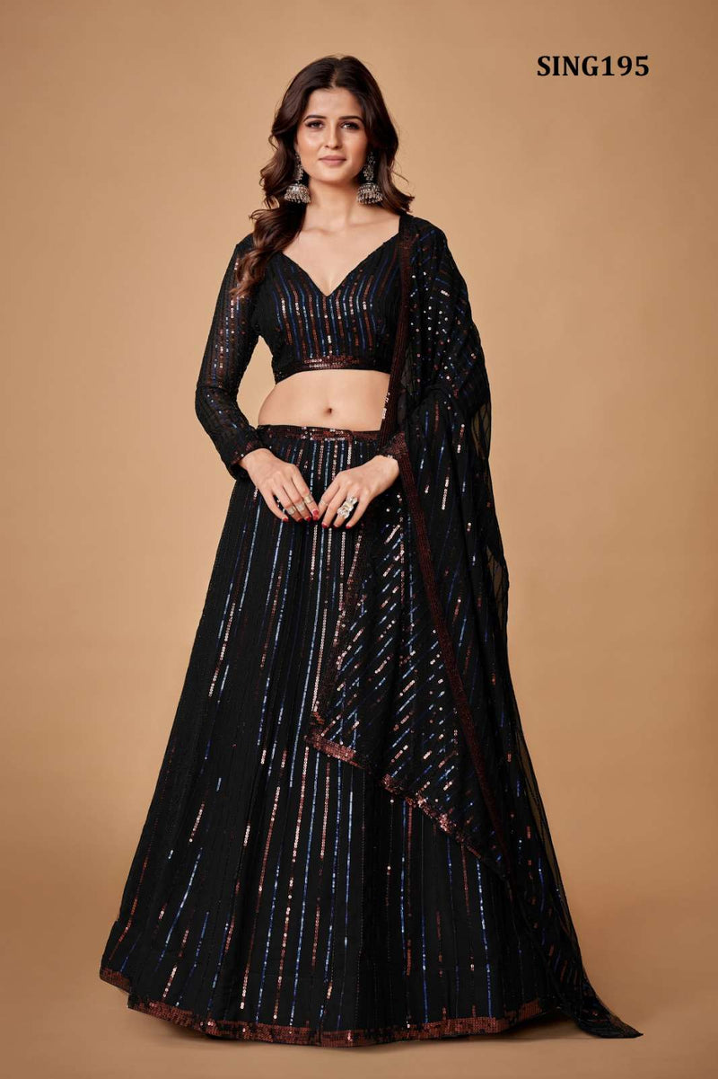 Arya Sing195 Georgette Designer Sequin Work Black Colour Lehenga Choli