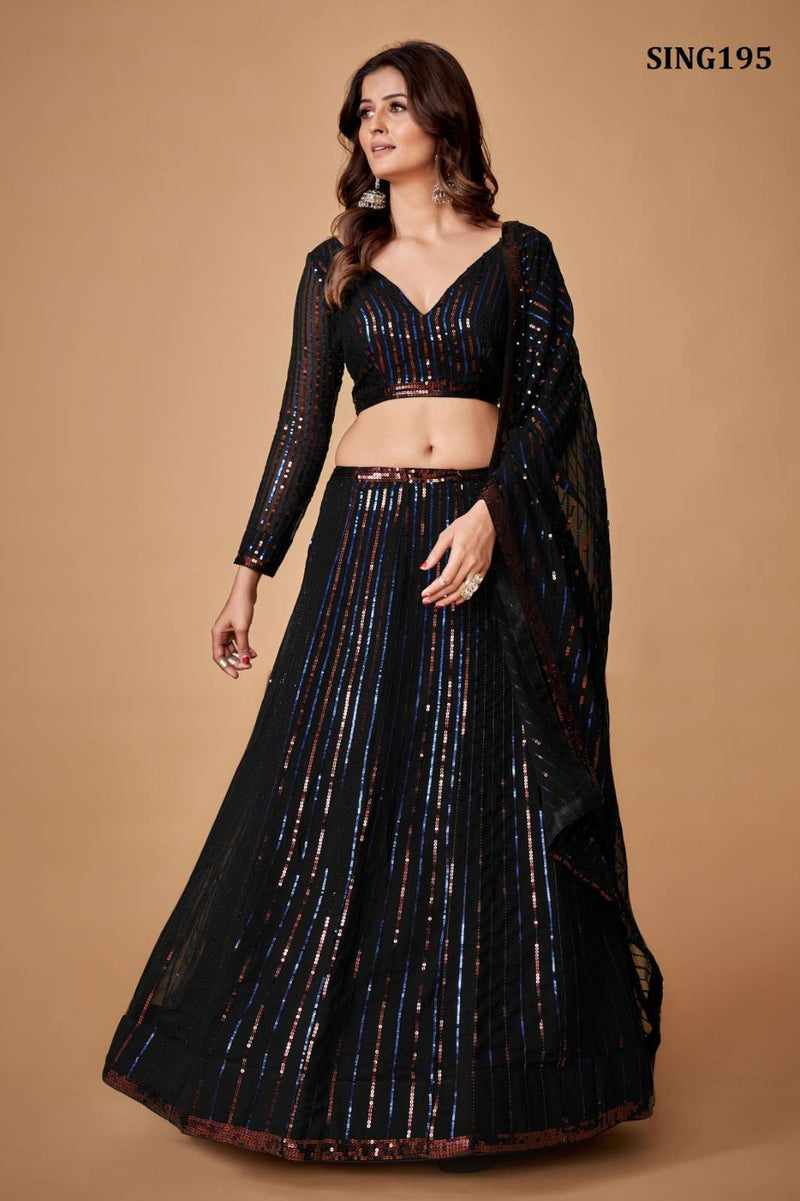 Arya Sing195 Georgette Designer Sequin Work Black Colour Lehenga Choli