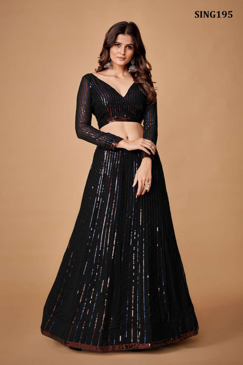Arya Sing195 Georgette Designer Sequin Work Black Colour Lehenga Choli