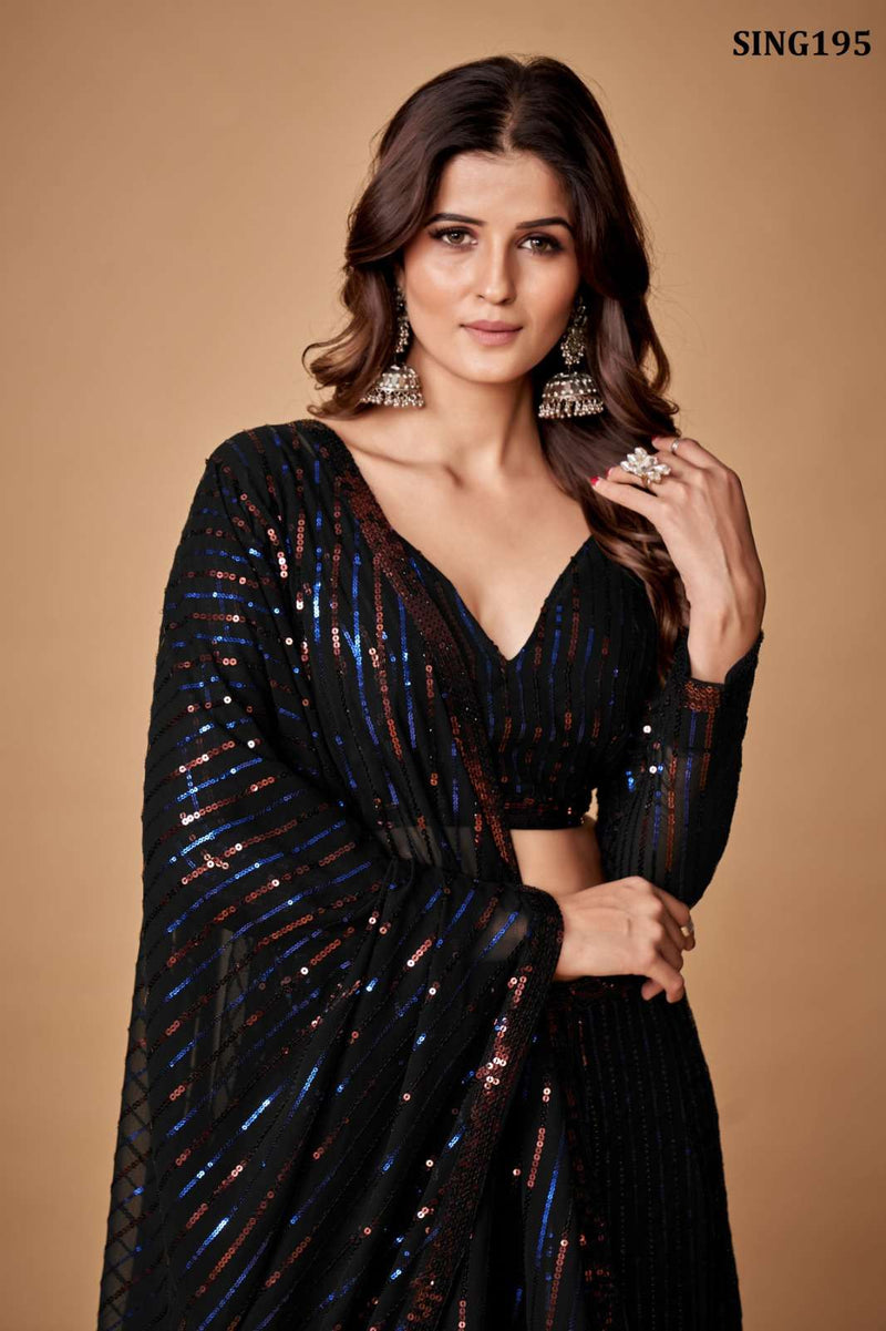 Arya Sing195 Georgette Designer Sequin Work Black Colour Lehenga Choli