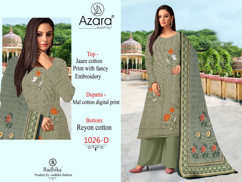 Radhika Creation Azara 1026 Cotton Designer Print With Fancy Emroidery Unstitched Salwar Suit