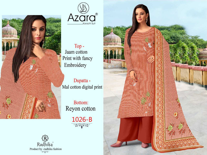 Radhika Creation Azara 1026 Cotton Designer Print With Fancy Emroidery Unstitched Salwar Suit