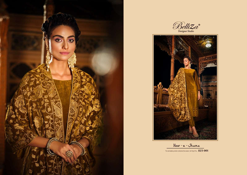 Belliza Designer Studio Noor E Shama Pure velvet Heavy Embroidery Salwar Suit Collection