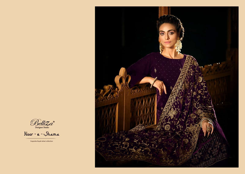 Belliza Designer Studio Noor E Shama Pure velvet Heavy Embroidery Salwar Suit Collection