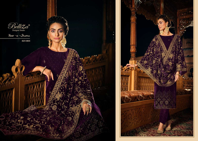 Belliza Designer Studio Noor E Shama Pure velvet Heavy Embroidery Salwar Suit Collection