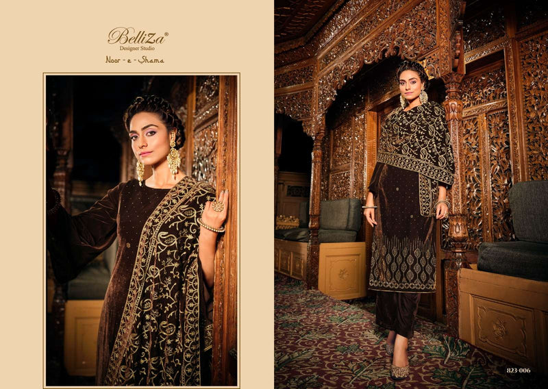 Belliza Designer Studio Noor E Shama Pure velvet Heavy Embroidery Salwar Suit Collection