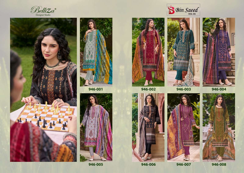 Belliza Designer Studio Bin Saeed Vol 5 Cotton Embroidery Designer Salwar Suit