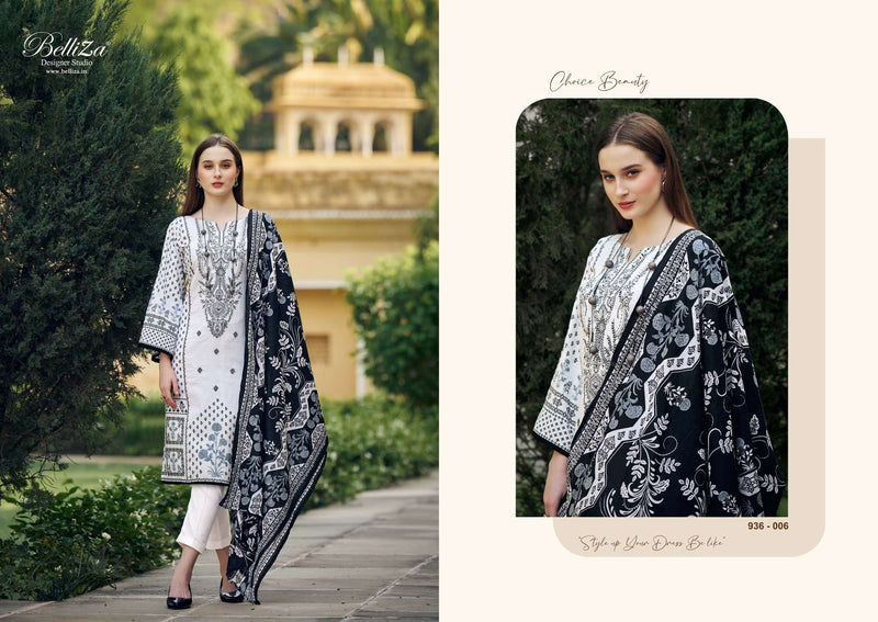Belliza Designer Studio Naira Black And White 2nd Edition Cotton Digital Prints Heavy Self Embroidery Suit