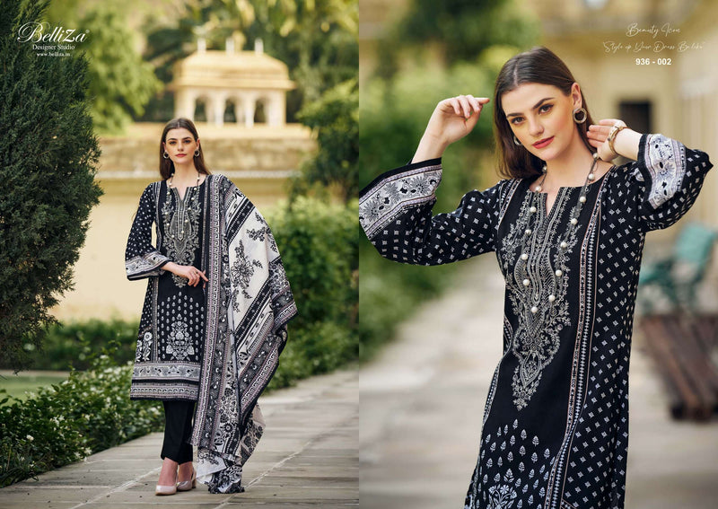 Belliza Designer Studio Naira Black And White 2nd Edition Cotton Digital Prints Heavy Self Embroidery Suit
