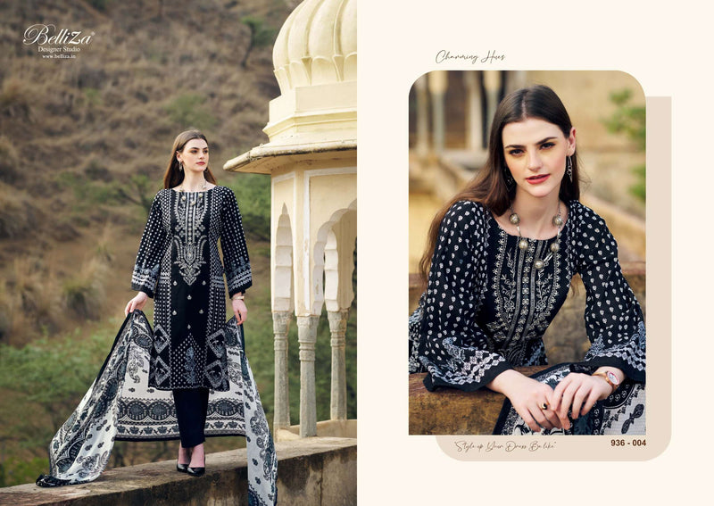 Belliza Designer Studio Naira Black And White 2nd Edition Cotton Digital Prints Heavy Self Embroidery Suit