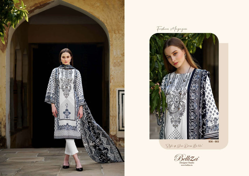 Belliza Designer Studio Naira Black And White 2nd Edition Cotton Digital Prints Heavy Self Embroidery Suit