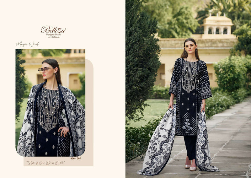 Belliza Designer Studio Naira Black And White 2nd Edition Cotton Digital Prints Heavy Self Embroidery Suit