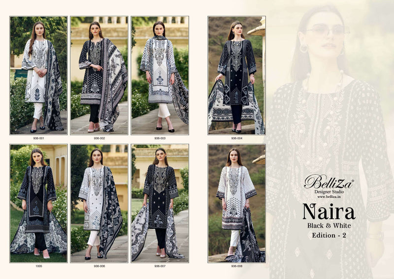 Belliza Designer Studio Naira Black And White 2nd Edition Cotton Digital Prints Heavy Self Embroidery Suit