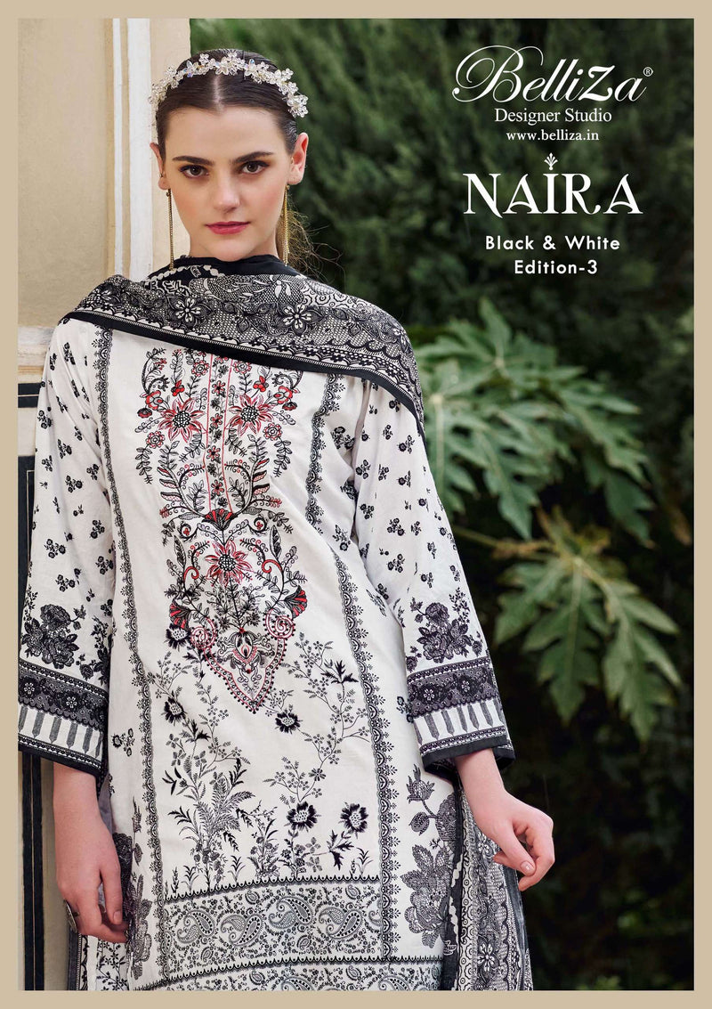 Belliza Designer Studio Naira Black And White 3rd Edition Cotton Digital Print Salwar Kameez