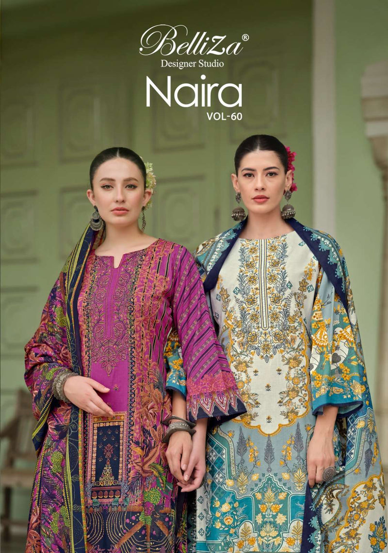 Belliza Designer Studio Naira Vol 60 Cotton Digital Prints With Exclusive Heavy Embroidery Work Suit