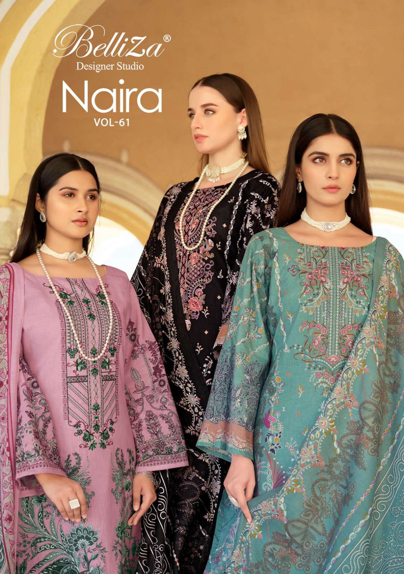 Belliza Designer Studio Naira Vol 61 Cotton Digital Prints With Embroidery Unstitched Salwar Suit