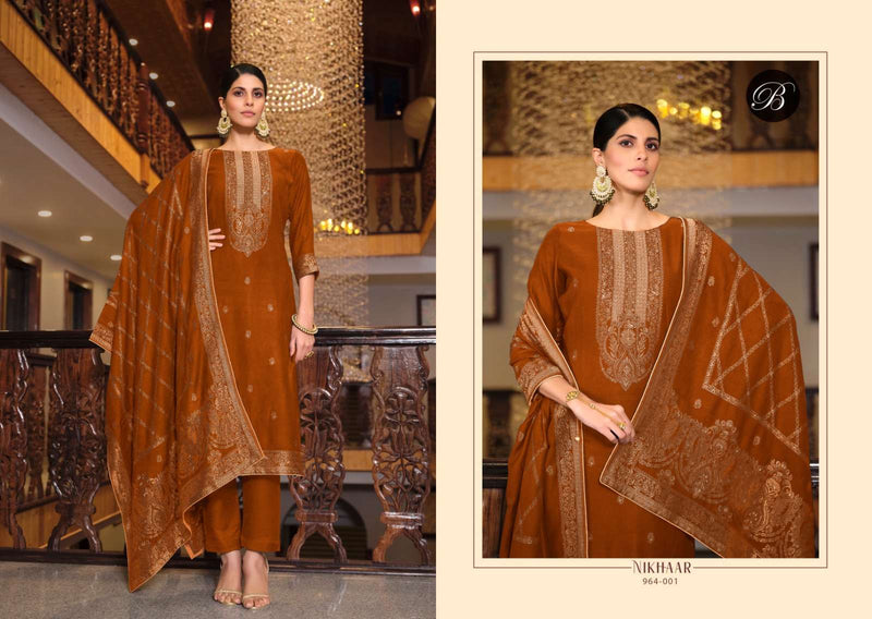 Belliza Designer Studio Nikhaar Muslin Jacquard Fancy Salwar Suit
