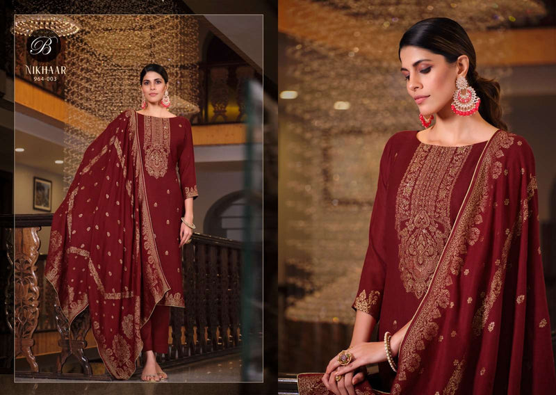 Belliza Designer Studio Nikhaar Muslin Jacquard Fancy Salwar Suit