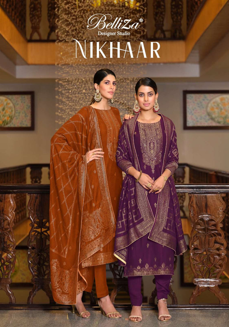 Belliza Designer Studio Nikhaar Muslin Jacquard Fancy Salwar Suit