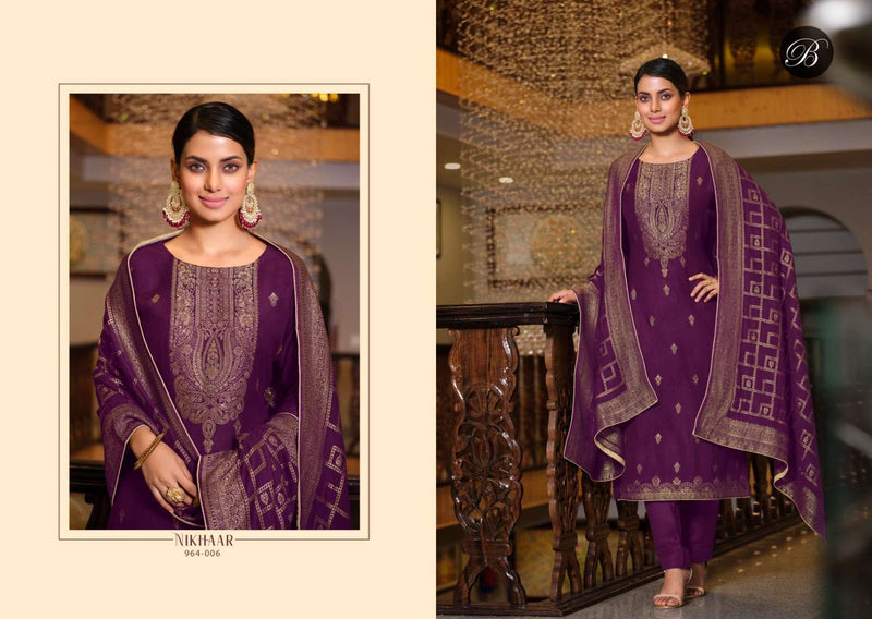 Belliza Designer Studio Nikhaar Muslin Jacquard Fancy Salwar Suit