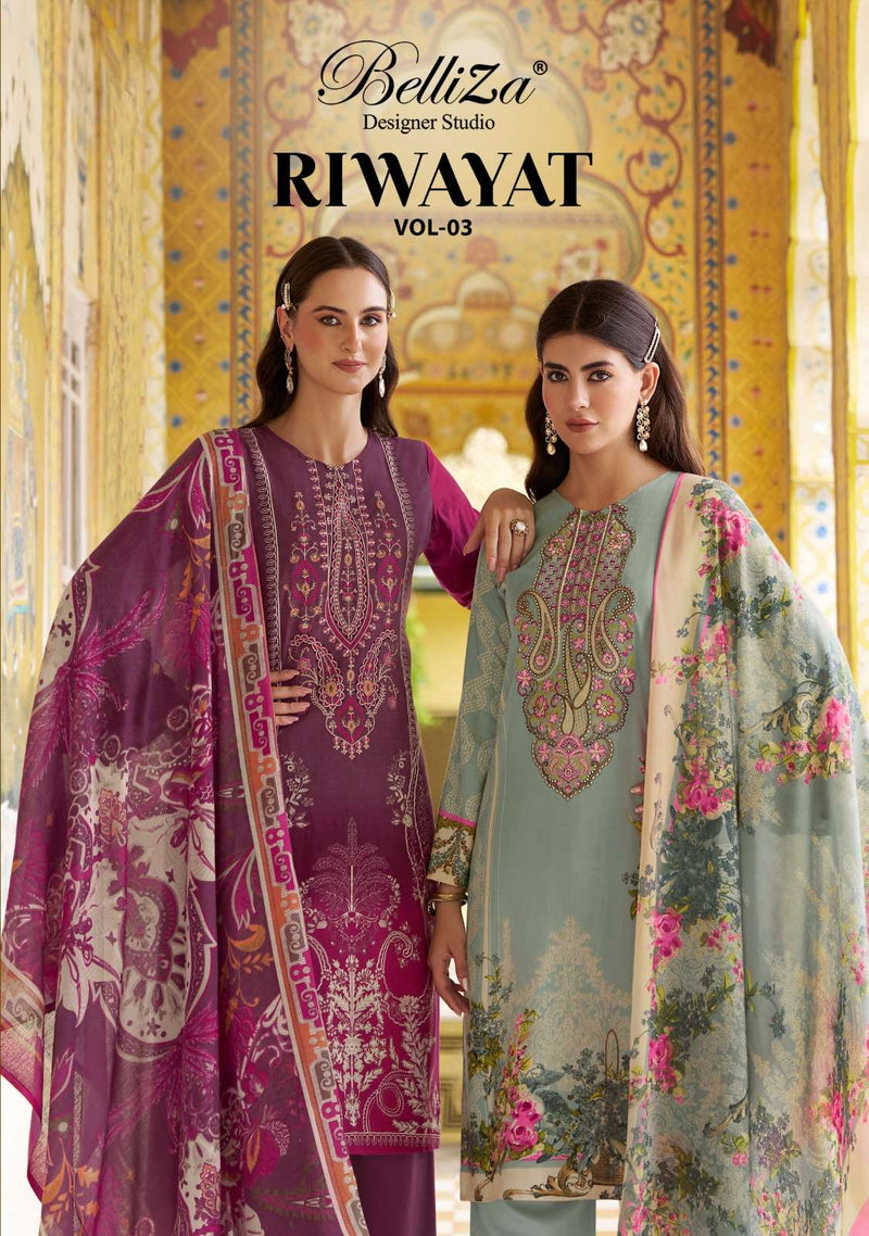 Belliza Designer Studio Riwayat Vol 3 Viscose Rayon Digital Print Fancy Salwar Suit