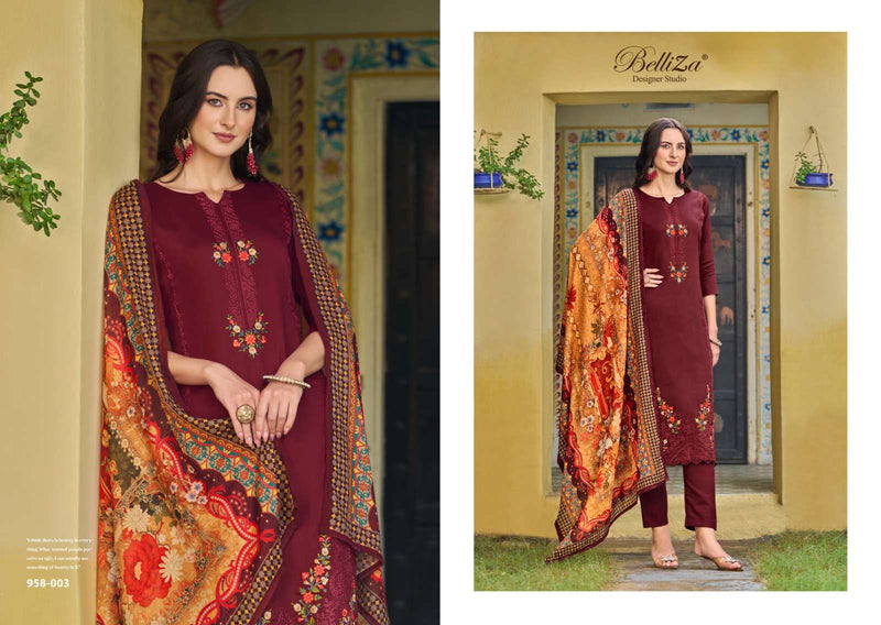 Belliza Designer Studio Zarqash Jam Cotton Heavy Embroidery Work Fancy Salwar Suit