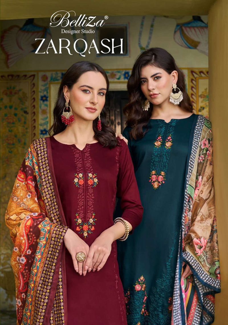 Belliza Designer Studio Zarqash Jam Cotton Heavy Embroidery Work Fancy Salwar Suit
