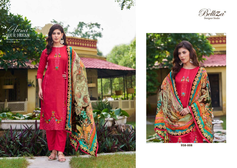 Belliza Designer Studio Zarqash Jam Cotton Heavy Embroidery Work Fancy Salwar Suit