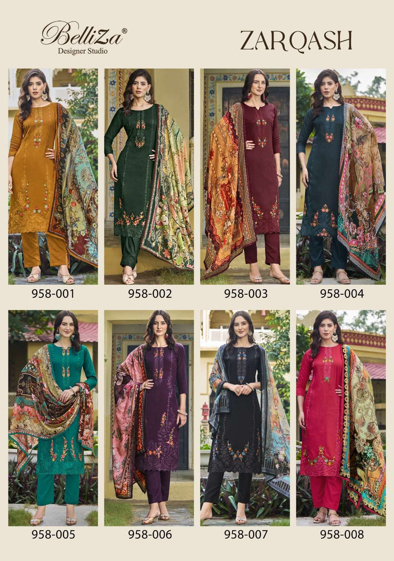 Belliza Designer Studio Zarqash Jam Cotton Heavy Embroidery Work Fancy Salwar Suit