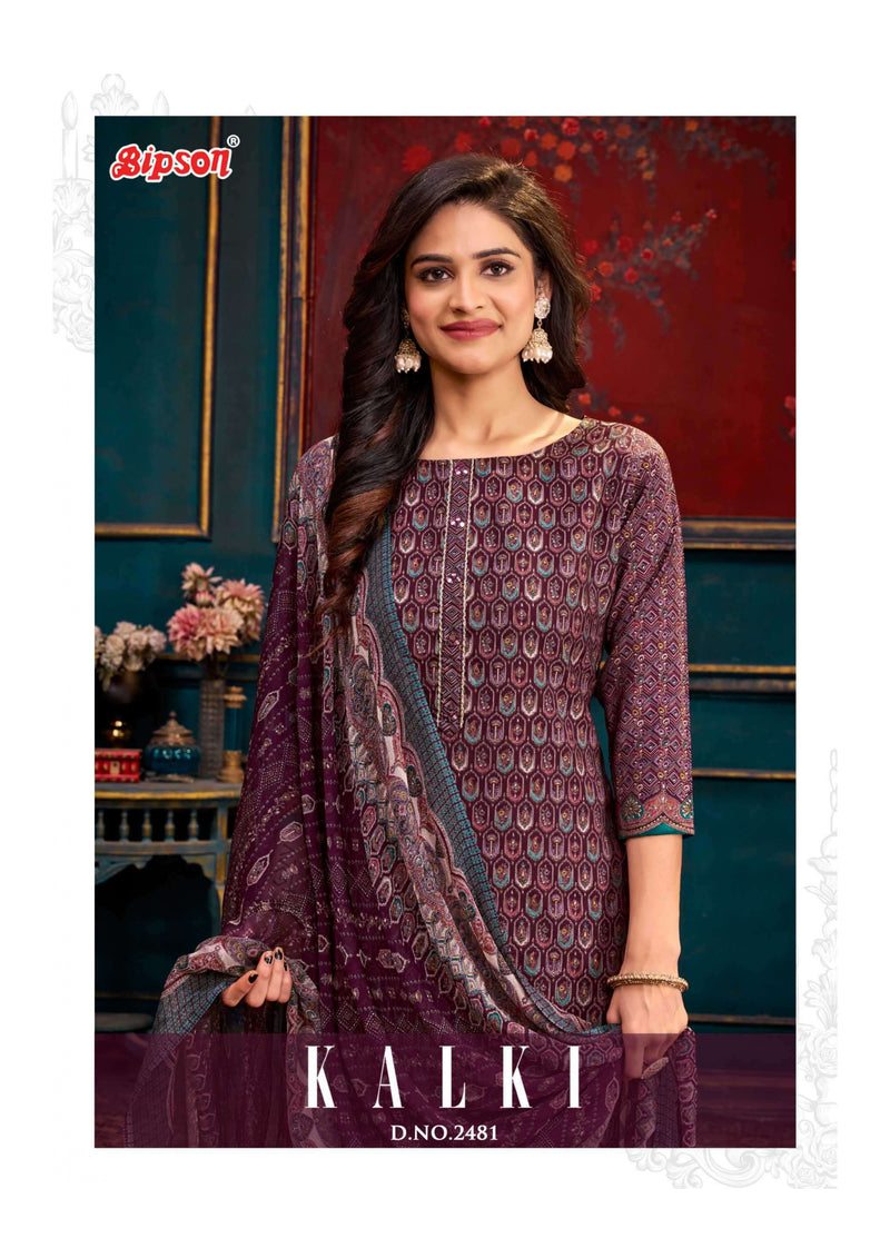 Bipson Kalki 2481 Chanderi Foil Print Khatli Hand Work Salwar Kameez