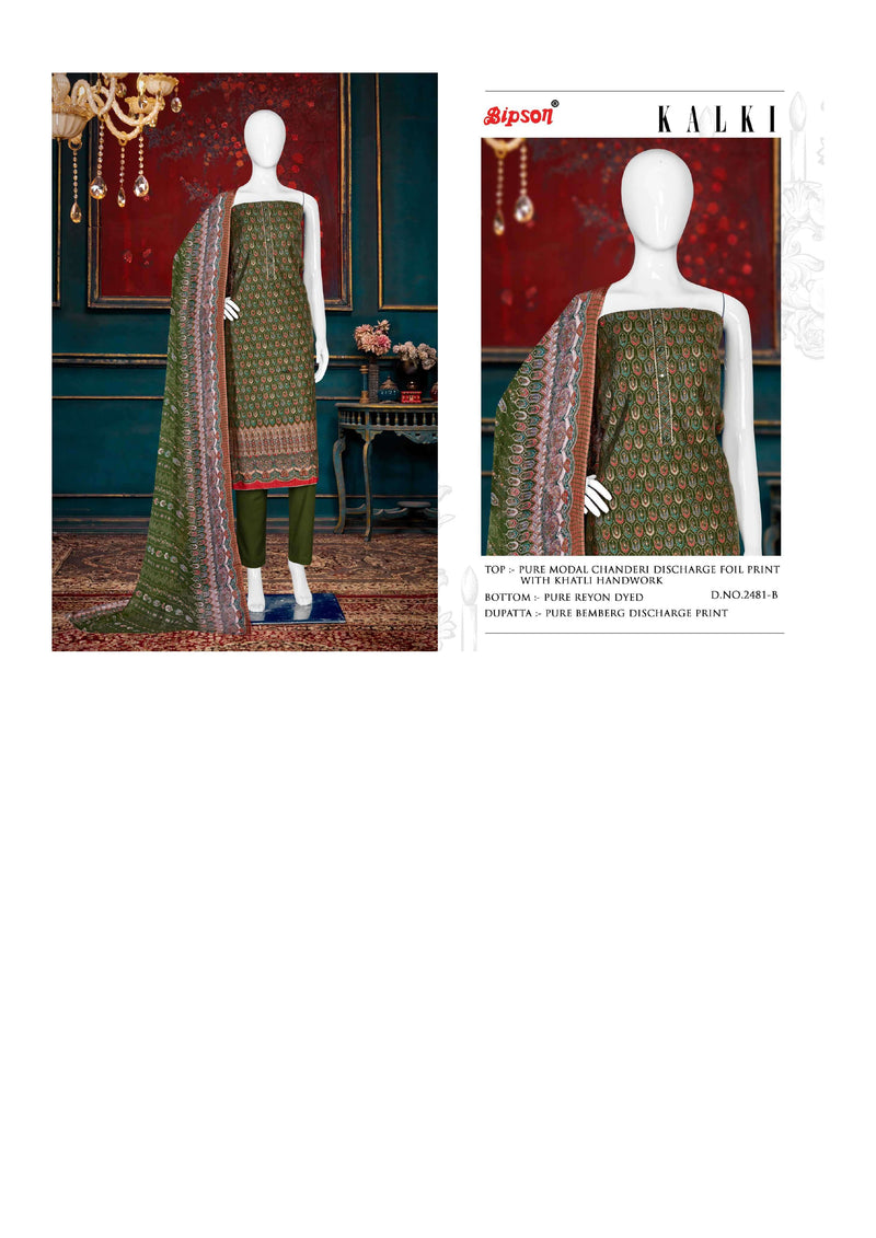 Bipson Kalki 2481 Chanderi Foil Print Khatli Hand Work Salwar Kameez