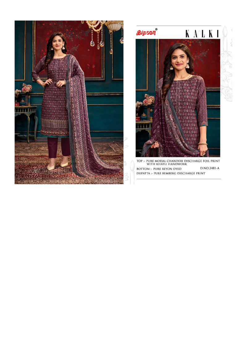 Bipson Kalki 2481 Chanderi Foil Print Khatli Hand Work Salwar Kameez