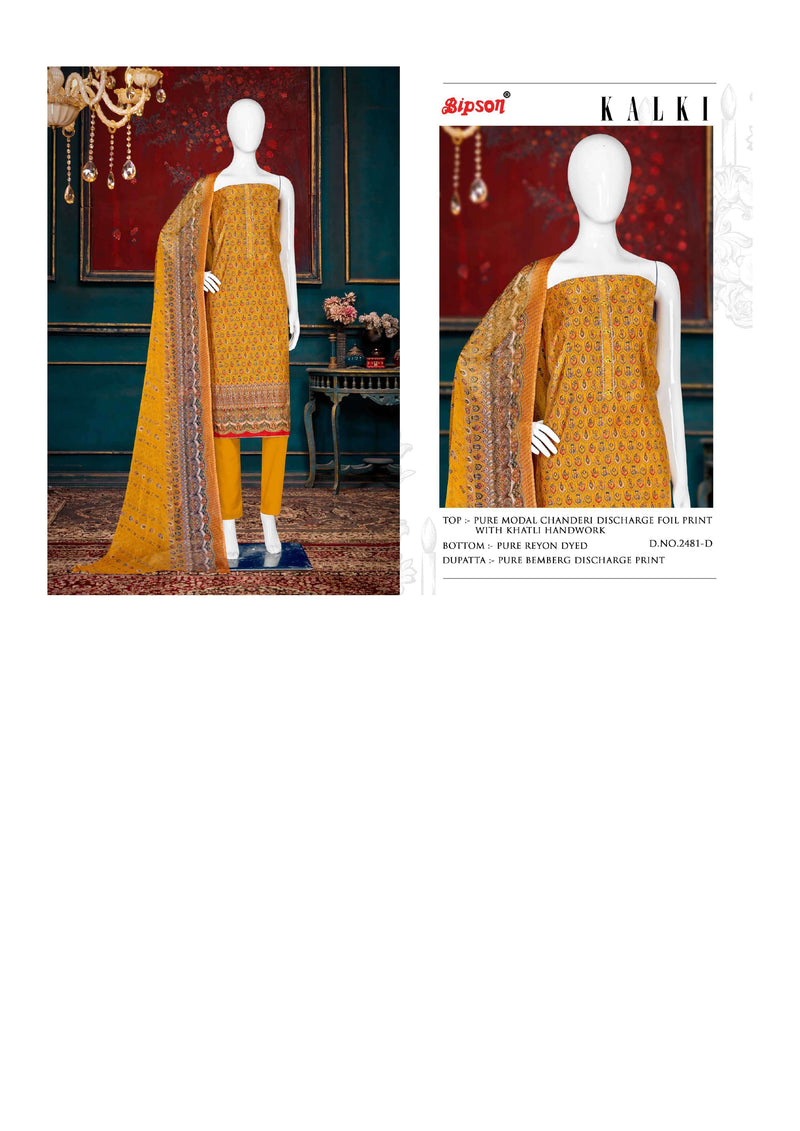 Bipson Kalki 2481 Chanderi Foil Print Khatli Hand Work Salwar Kameez